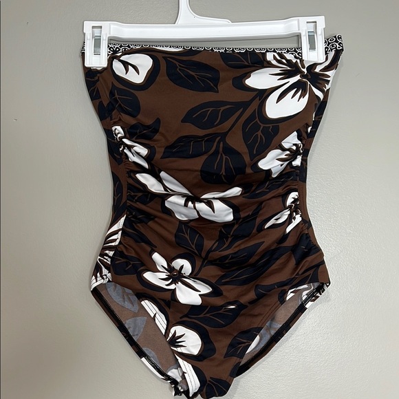 Tommy Bahama Floral Brown and White One-Piece Swimsuit Womens 6 - Picture 1 of 7